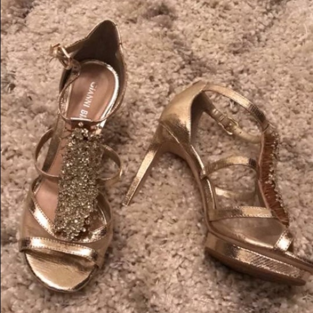 Gold strappy heels